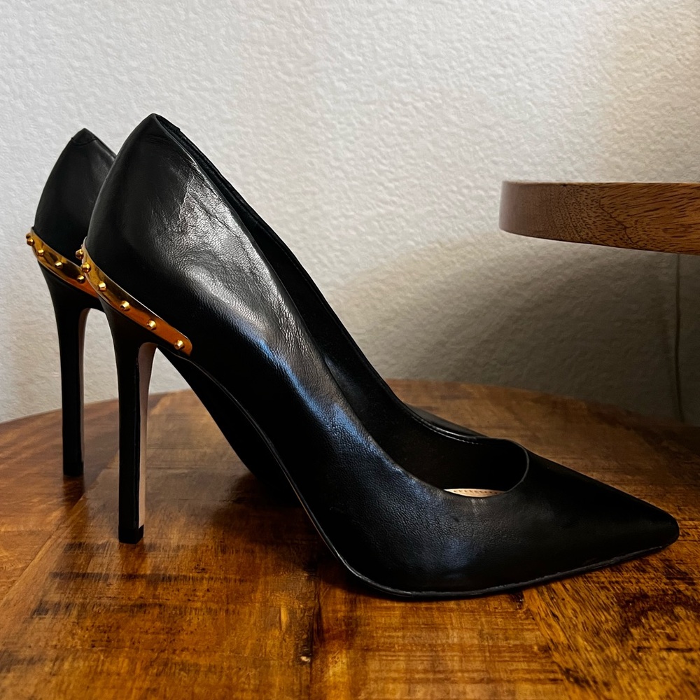 Vince Camuto Elegant Black Stiletto Heels with Gold Studs Size 9 / EU 39